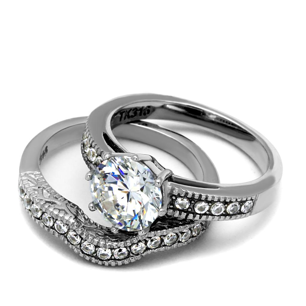 TK1W007 - High polished (no plating) Stainless Steel Ring with AAA Grade CZ in Clear-4