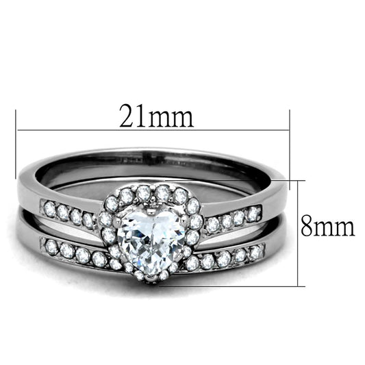 TK1W161 - High polished (no plating) Stainless Steel Ring with AAA Grade CZ in Clear-1