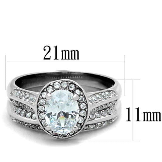 TK1W163 - High polished (no plating) Stainless Steel Ring with AAA Grade CZ in Clear-1