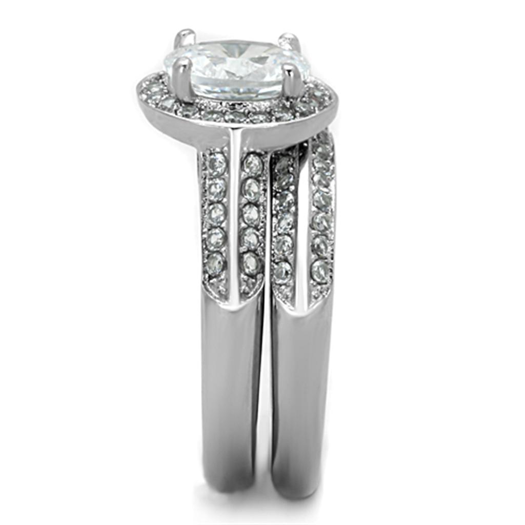 TK1W163 - High polished (no plating) Stainless Steel Ring with AAA Grade CZ in Clear-3