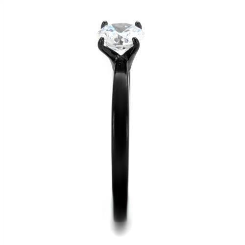TK2013 - IP Black(Ion Plating) Stainless Steel Ring with AAA Grade CZ in Clear-3