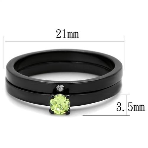 TK2015 - IP Black(Ion Plating) Stainless Steel Ring with AAA Grade CZ in Apple Green color-1