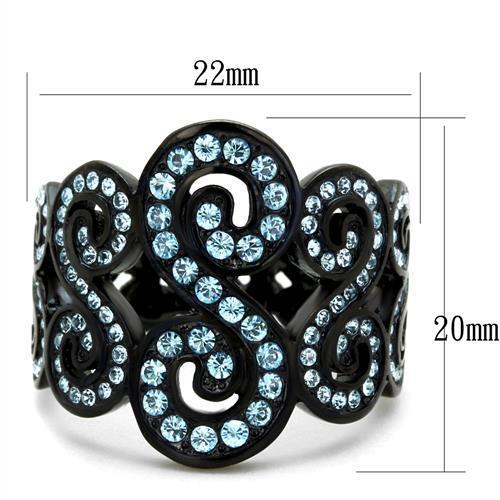 TK2018 - IP Black(Ion Plating) Stainless Steel Ring with Top Grade Crystal in Sea Blue-1