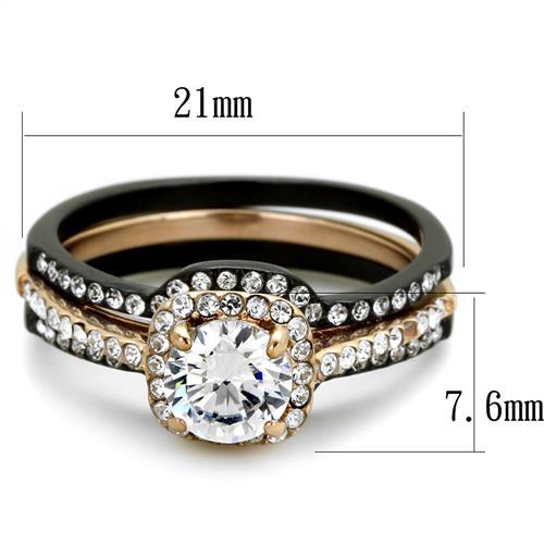 TK2020 - IP Rose Gold+ IP Black (Ion Plating) Stainless Steel Ring with AAA Grade CZ in Clear-1