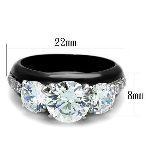 TK2021 - Two-Tone IP Black Stainless Steel Ring with AAA Grade CZ in Clear-1