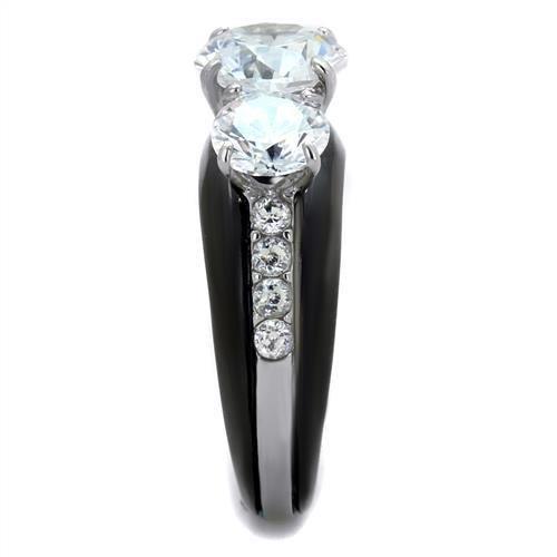 TK2021 - Two-Tone IP Black Stainless Steel Ring with AAA Grade CZ in Clear-3