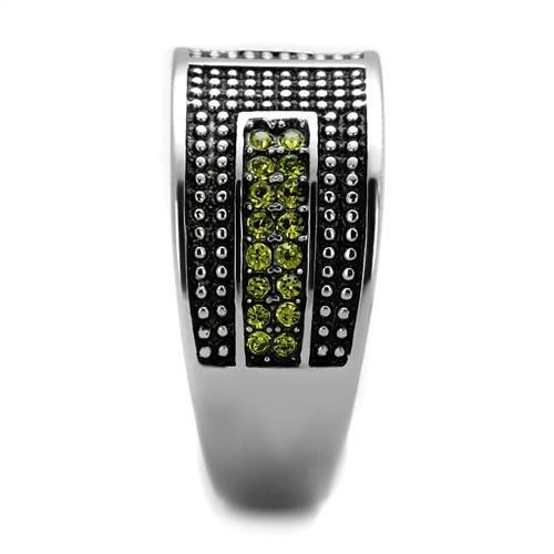 TK2022 - High polished (no plating) Stainless Steel Ring with Top Grade Crystal in Olivine color-3