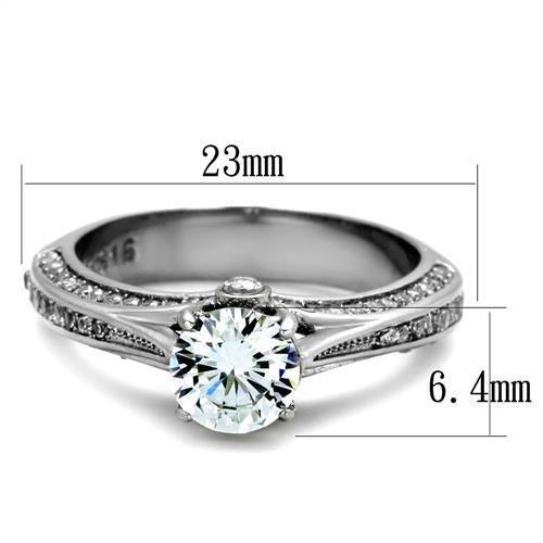 TK2026 - High polished (no plating) Stainless Steel Ring with AAA Grade CZ in Clear-1