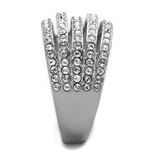 TK2029 - High polished (no plating) Stainless Steel Ring with Top Grade Crystal in Clear-3