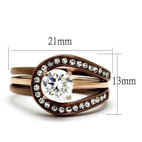TK2032LC - IP Rose Gold & IP light Coffee Stainless Steel Ring with AAA Grade CZ in Clear-1