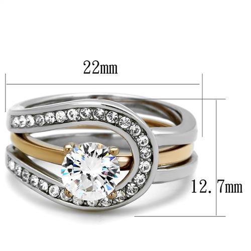 TK2032 - Two-Tone IP Rose Gold Stainless Steel Ring with AAA Grade CZ in Clear-1