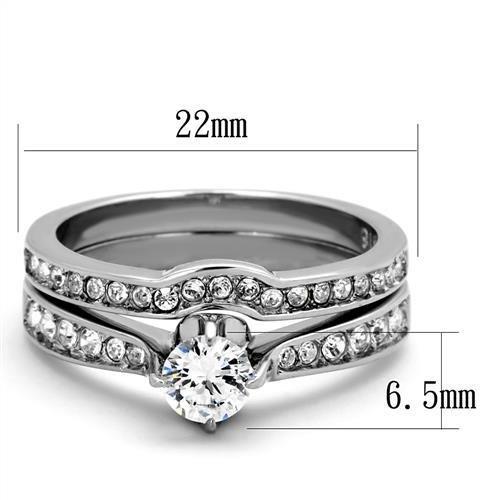 TK2039 - High polished (no plating) Stainless Steel Ring with AAA Grade CZ in Clear-1