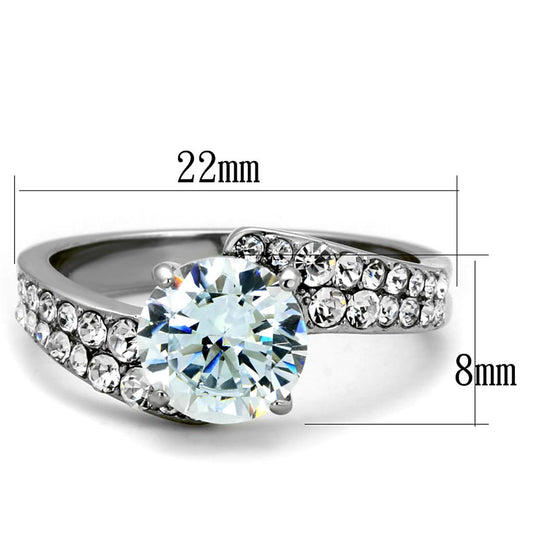 TK2040 - High polished (no plating) Stainless Steel Ring with AAA Grade CZ in Clear-1