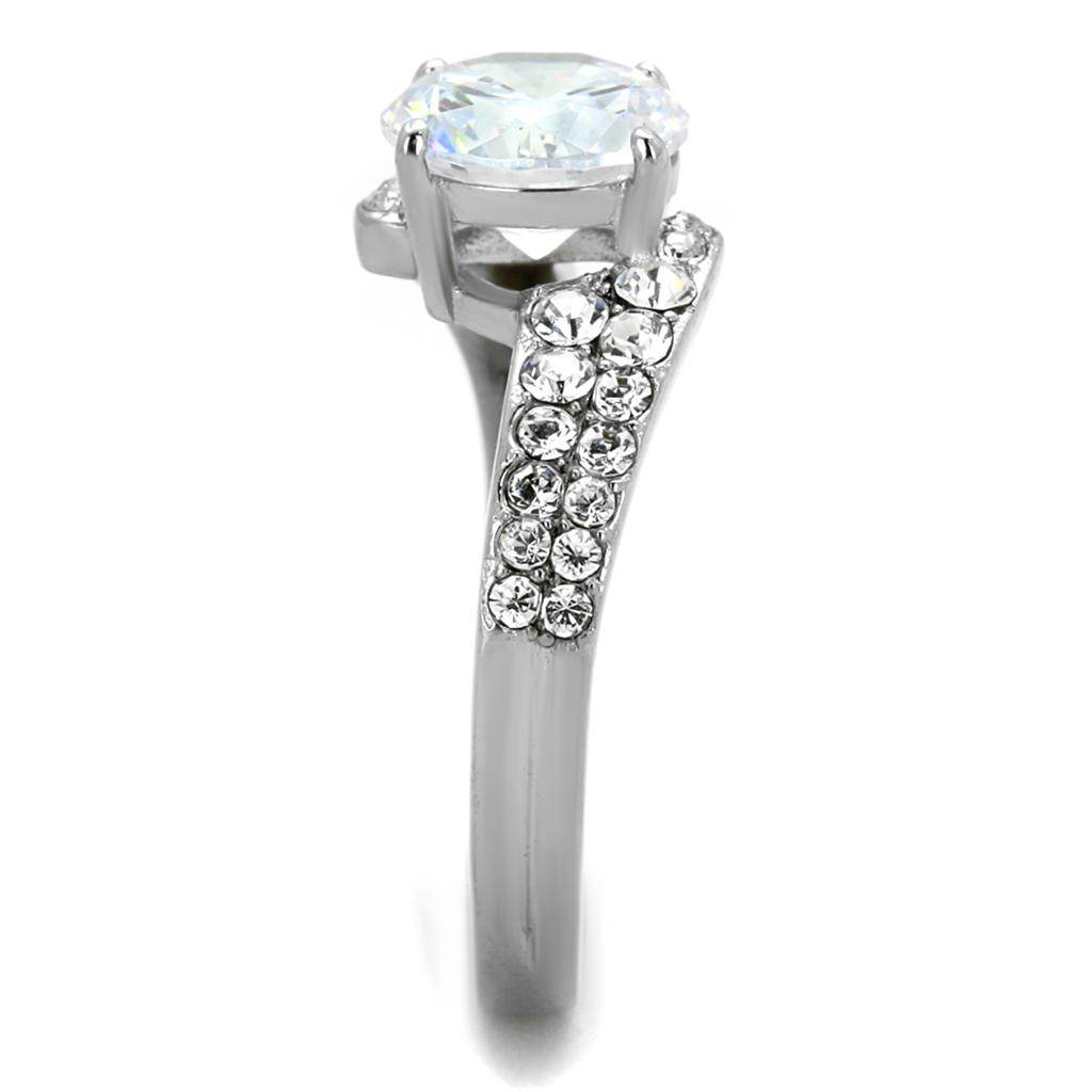 TK2040 - High polished (no plating) Stainless Steel Ring with AAA Grade CZ in Clear-3