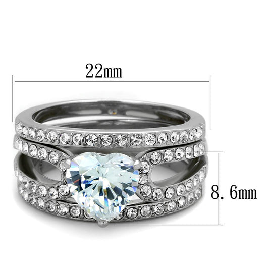 TK2041 - High polished (no plating) Stainless Steel Ring with AAA Grade CZ in Clear-1