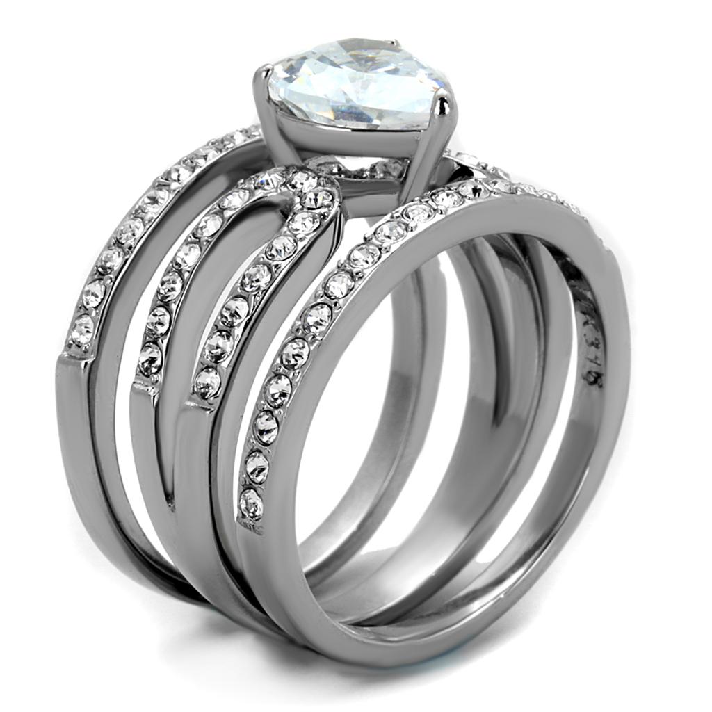 TK2041 - High polished (no plating) Stainless Steel Ring with AAA Grade CZ in Clear-3