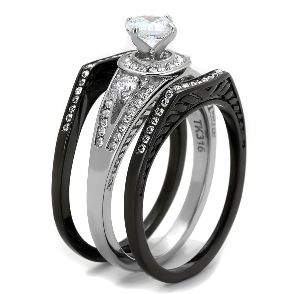 TK2044 - Two-Tone IP Black Stainless Steel Ring with AAA Grade CZ in Clear-3