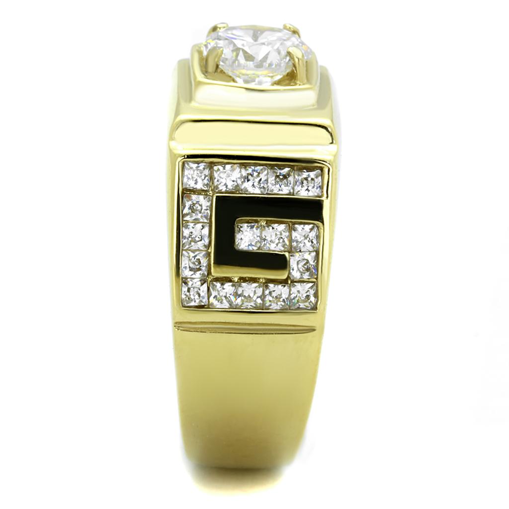 TK2045 - IP Gold(Ion Plating) Stainless Steel Ring with AAA Grade CZ in Clear-3