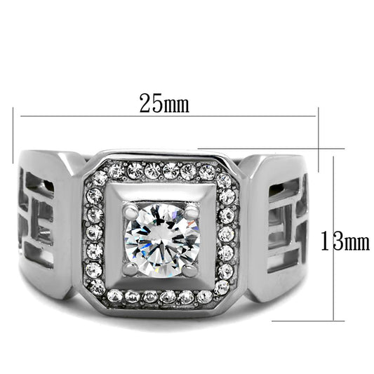TK2046 - High polished (no plating) Stainless Steel Ring with AAA Grade CZ in Clear-1