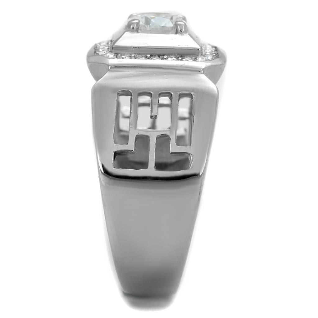 TK2046 - High polished (no plating) Stainless Steel Ring with AAA Grade CZ in Clear-3