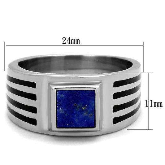 TK2047 - High polished (no plating) Stainless Steel Ring with Precious Stone Lapis in Montana-1