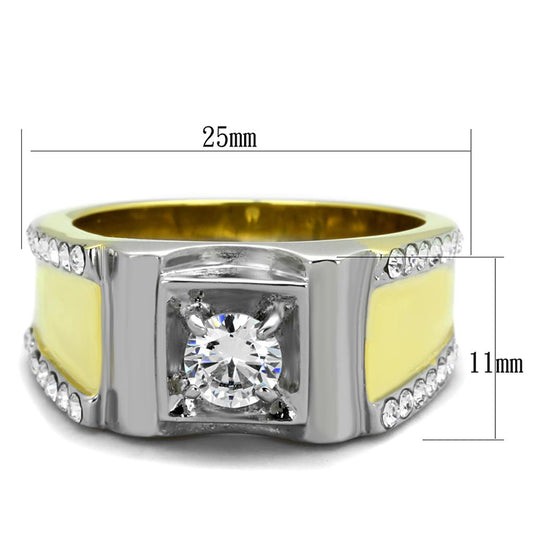 TK2049 - Two-Tone IP Gold (Ion Plating) Stainless Steel Ring with AAA Grade CZ in Clear-1