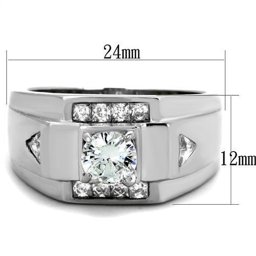 TK2052 - High polished (no plating) Stainless Steel Ring with AAA Grade CZ in Clear-1