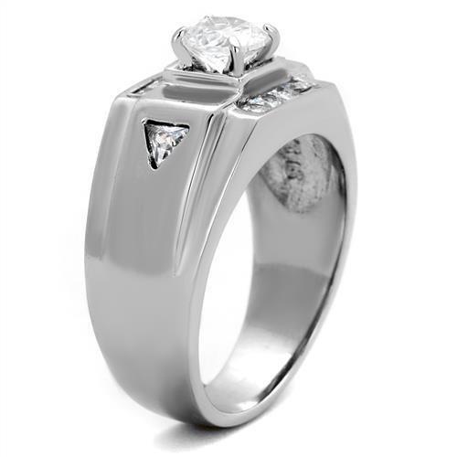 TK2052 - High polished (no plating) Stainless Steel Ring with AAA Grade CZ in Clear-3