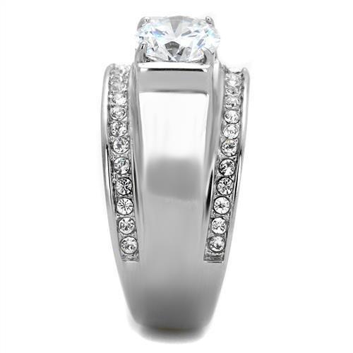 TK2054 - High polished (no plating) Stainless Steel Ring with AAA Grade CZ in Clear-3