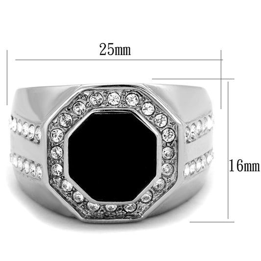 TK2066 - High polished (no plating) Stainless Steel Ring with Top Grade Crystal in Clear-1