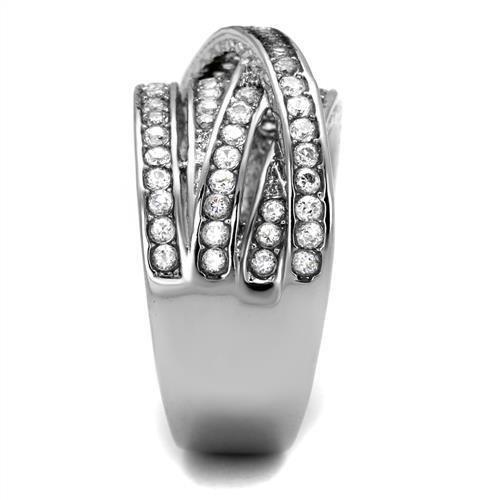 TK2096 - High polished (no plating) Stainless Steel Ring with AAA Grade CZ in Clear-3