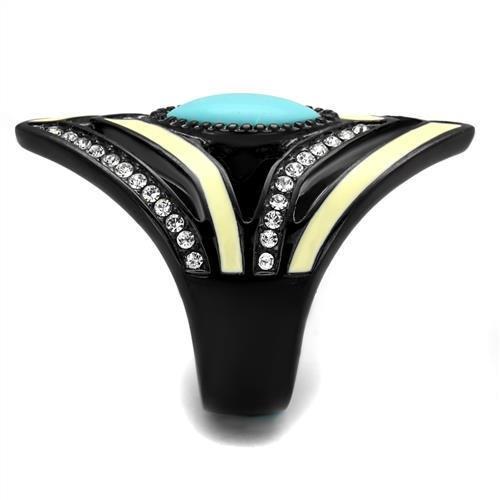 TK2099 - IP Black(Ion Plating) Stainless Steel Ring with Synthetic Turquoise in Sea Blue-3