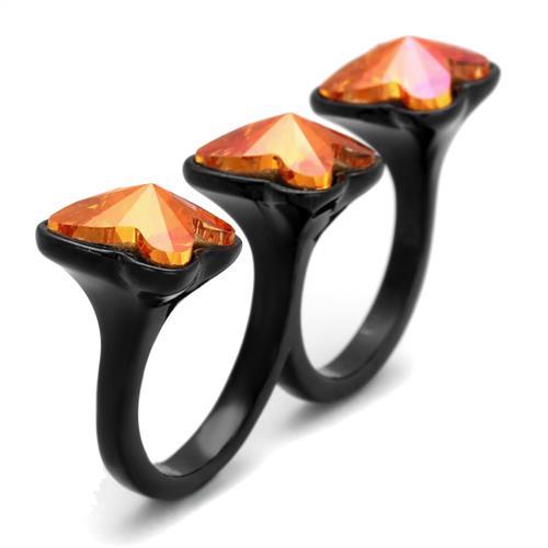 TK2102 - IP Black(Ion Plating) Stainless Steel Ring with Top Grade Crystal in Rose-3