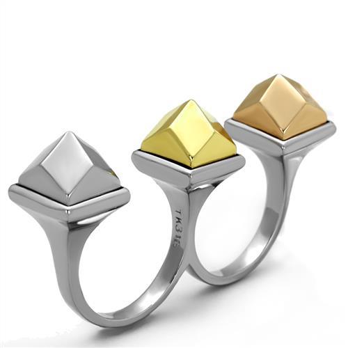 TK2109 - Three Tone (IP Gold & IP Rose Gold & High Polished) Stainless Steel Ring with No Stone-3