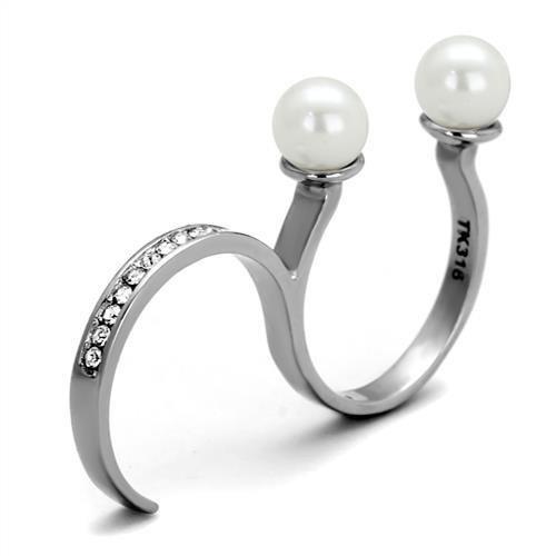 TK2110 - High polished (no plating) Stainless Steel Ring with Synthetic Pearl in White-3