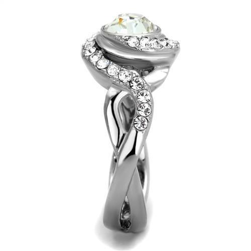 TK2111 - High polished (no plating) Stainless Steel Ring with Top Grade Crystal in Clear-3