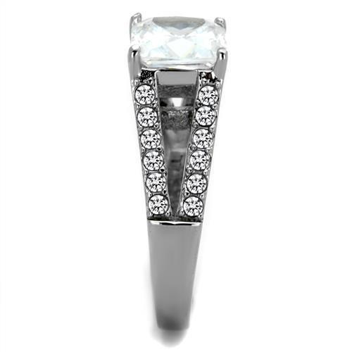 TK2112 - High polished (no plating) Stainless Steel Ring with AAA Grade CZ in Clear-3