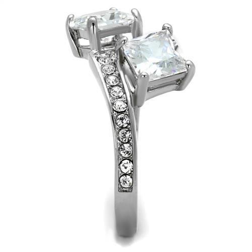 TK2113 - High polished (no plating) Stainless Steel Ring with AAA Grade CZ in Clear-3