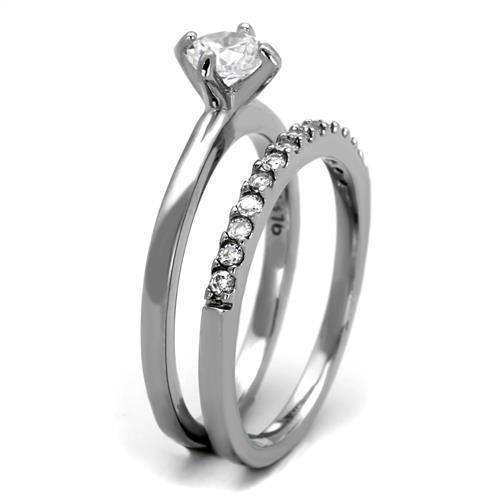 TK2115 - High polished (no plating) Stainless Steel Ring with AAA Grade CZ in Clear-3
