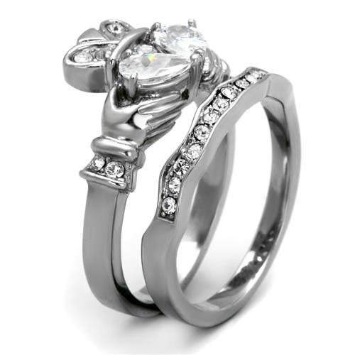 TK2119 - High polished (no plating) Stainless Steel Ring with AAA Grade CZ in Clear-3