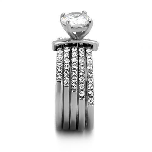 TK2120 - High polished (no plating) Stainless Steel Ring with AAA Grade CZ in Clear-3
