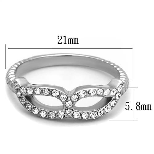 TK2122 - High polished (no plating) Stainless Steel Ring with Top Grade Crystal in Clear-1