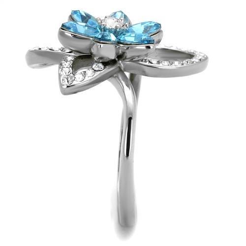 TK2123 - High polished (no plating) Stainless Steel Ring with Top Grade Crystal in Sea Blue-3