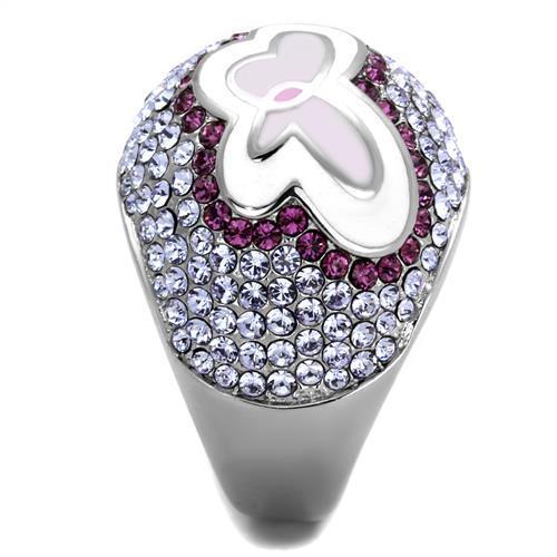 TK2125 - High polished (no plating) Stainless Steel Ring with Top Grade Crystal in Multi Color-3