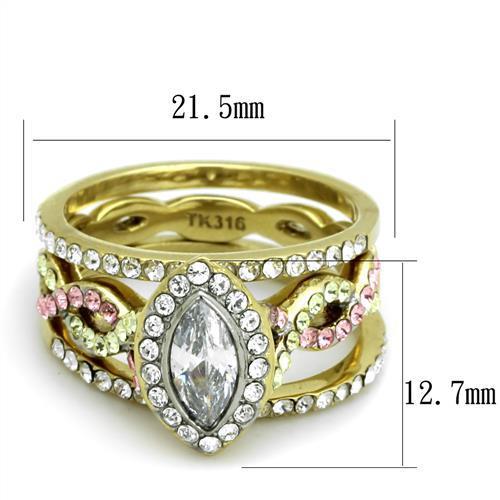 TK2129 - Two-Tone IP Gold (Ion Plating) Stainless Steel Ring with AAA Grade CZ in Clear-1