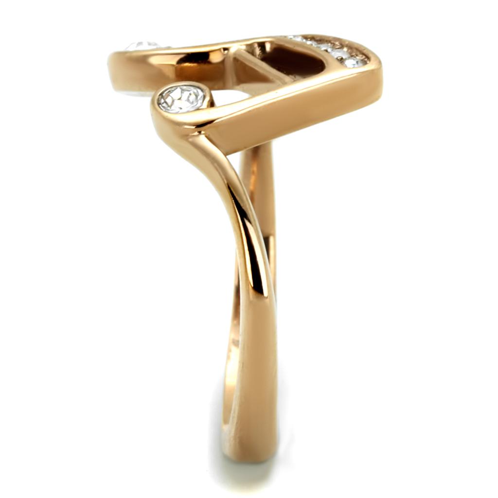 TK2130 - IP Rose Gold(Ion Plating) Stainless Steel Ring with Top Grade Crystal in Clear-3