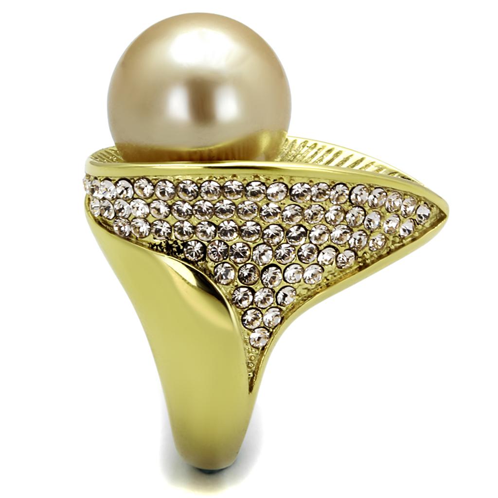 TK2131 - IP Gold(Ion Plating) Stainless Steel Ring with Synthetic Pearl in Champagne-4