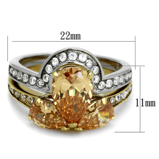TK2132 - Two-Tone IP Gold (Ion Plating) Stainless Steel Ring with AAA Grade CZ in Champagne-1