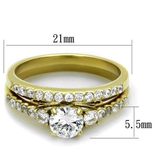 TK2133 - IP Gold(Ion Plating) Stainless Steel Ring with AAA Grade CZ in Clear-1