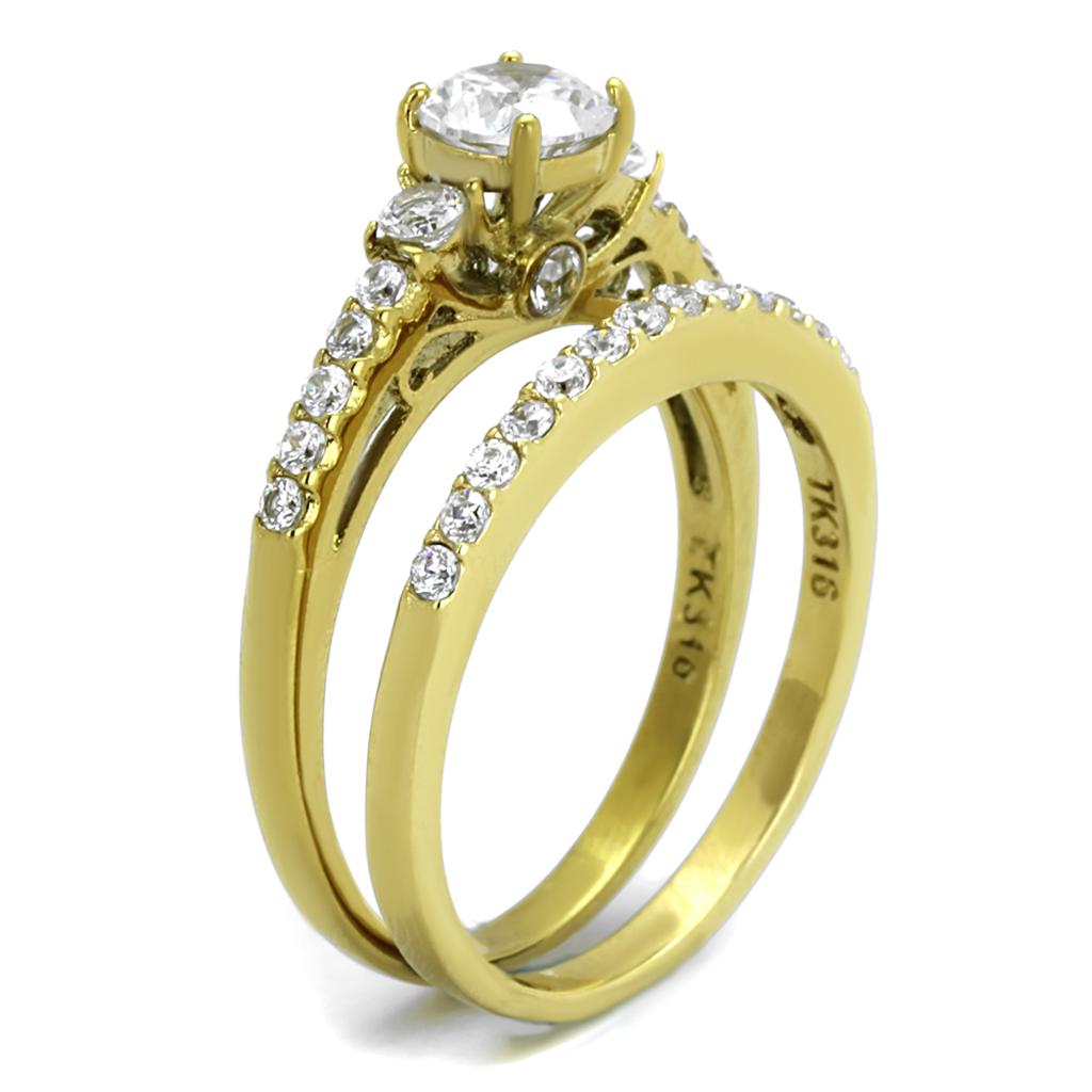 TK2133 - IP Gold(Ion Plating) Stainless Steel Ring with AAA Grade CZ in Clear-3